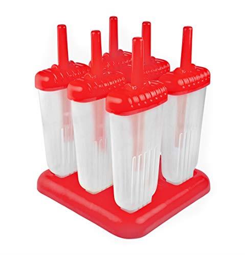 Tovolo Groovy, Drip-Guard Handle 4 Ounce, Set of 6 Ice Pop Molds, Popsicle Makers with Reusable Sticks, Mess-Free Frozen Treats, Candy Apple Red
