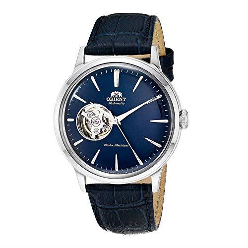 Orient 'Bambino Open Heart' Japanese Automatic Stainless Steel and Leather Dress Watch, Blue, Modern