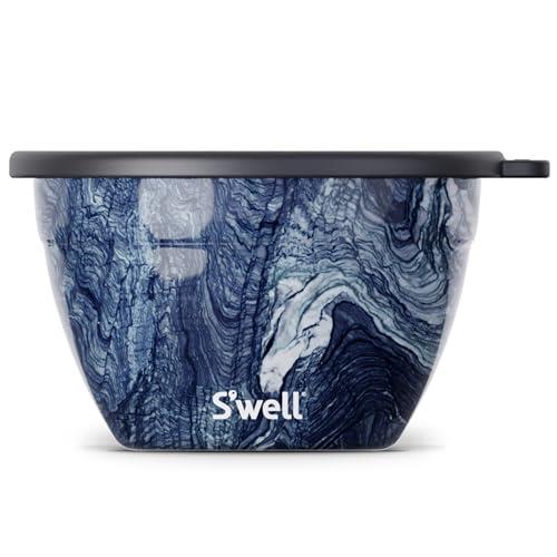 S'well Stainless Steel Salad Bowl Kit - 64oz, Azurite - Comes with 2oz Condiment Container and Removable Tray for Organization - Leak-Proof, Easy to Clean, Dishwasher Safe