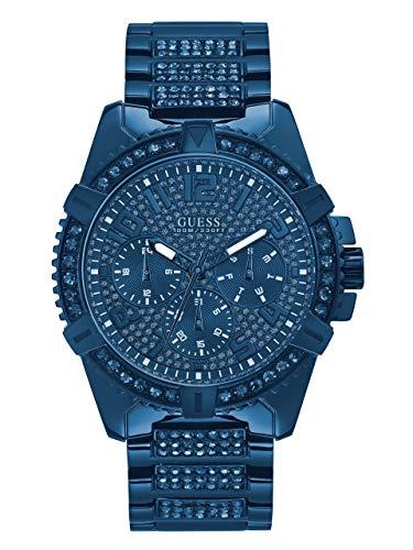GUESS Stainless Steel Gold-Tone Crystal Embellished Bracelet Watch with Day, Blue/Blue/Blue, NS, FRONTIER