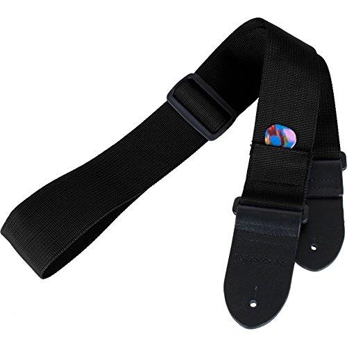 Protec Guitar Strap Nylon with Pick Pocket and Leather Ends, Black