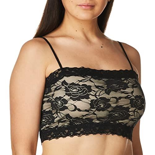 PURE STYLE Girlfriends Women's Camiflage Breathable Stretch Lace Half Cami, Black/Nude, Medium