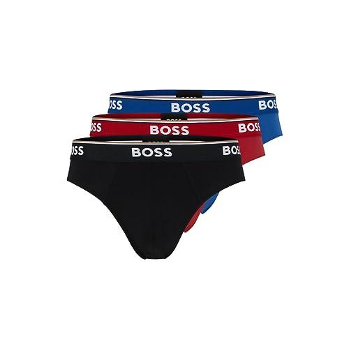 Hugo Boss Men's 3-Pack Classic Regular Fit Stretch Briefs, Red/Navy/Black, X-Large