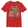 Nintendo Boys' Super Mario Character Group Shot Graphic T-Shirt, Red, Medium