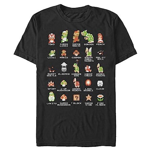 Nintendo Men's Pixel Cast T-Shirt, Black, X-Large