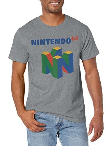 Nintendo Men's N64 Logo Short Sleeve T-Shirt, Premium Athletic Heather, Large