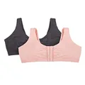 Fruit of the Loom Women's Front Closure Cotton Bra, Blushing Rose/Charcoal Heather 2-Pack, (34) 34