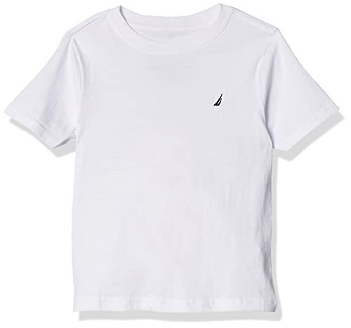 NAUTICA Big Boys' Short Sleeve Crew Neck T-Shirt, Solid Jersey Knit with Embroidered Logo, White, 4