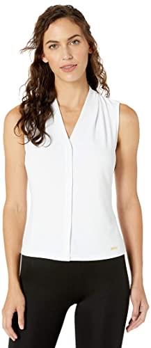 Calvin Klein Women's Solid Sleeveless V-Neck Cami (Petite and Standard) White