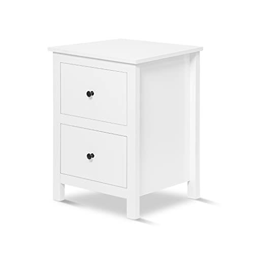 HelloFurniture White Bedside Table 2 Drawers Nightstand Lamp Side Unit Timber Storage Cabinet
