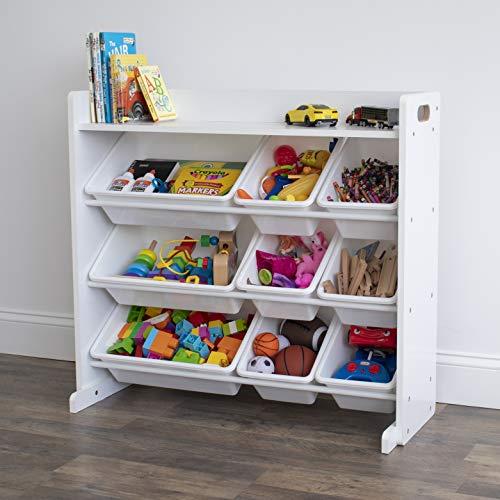 Humble Crew Nursery Shelf Toy Organiser with Shelf and 9 Plastic Boxes - White