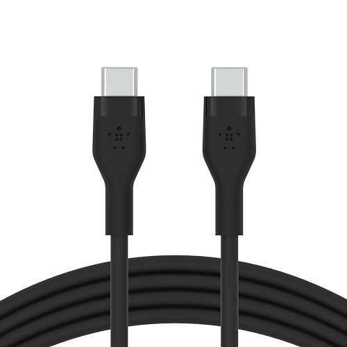 Belkin BoostCharge Flex Silicone USB Type C to C Cable (2M/6.6FT), USB-IF Certified Power Delivery PD Fast Charging Cable for MacBook Pro, iPad Pro, Galaxy S21, Ultra, Plus and More- Black