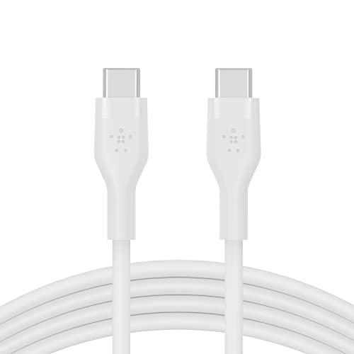 Belkin BoostCharge Flex Silicone USB Type C to C Cable (2M/6.6FT), USB-IF Certified Power Delivery PD Fast Charging Cable for MacBook Pro, iPad Pro, Galaxy S21, Ultra, Plus and More-White
