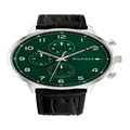 Tommy Hilfiger Leonard Analogue Wrist Men's Watch with Leather Strap, Green/Black