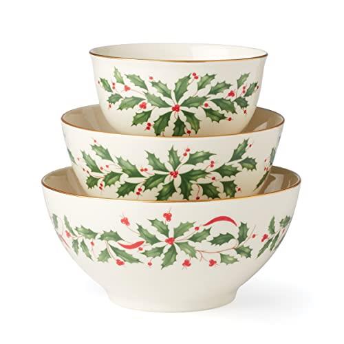 Lenox Holiday Porcelain Nesting Bowls, S/3, 3.00, Red & Green