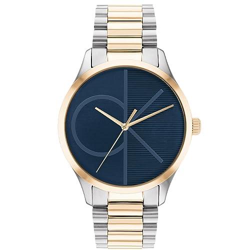 Calvin Klein CK Iconic Two Tone Stainless Steel Blue Dial Unisex Watch, Blue