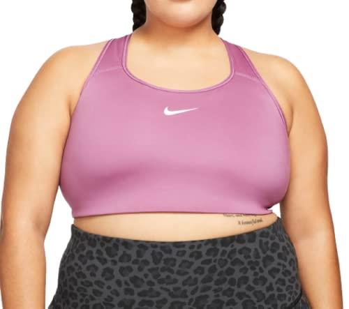 Nike Dri-FIT Swoosh Women's Medium-Support Padded Sports Bra (Plus Size, Light Bordeaux/White, 1X)