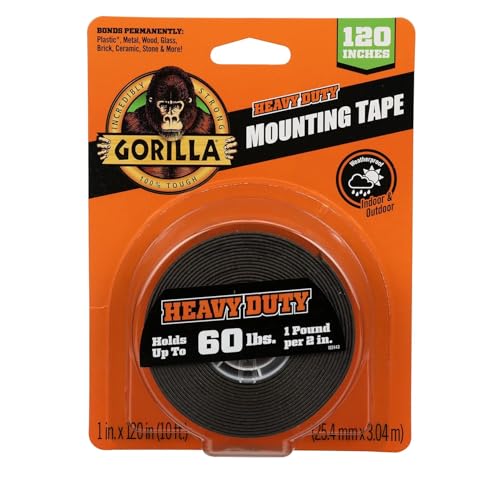 Gorilla Heavy Duty, Extra Long Double Sided Mounting Tape, 25.4mm x 3.04m, Black, (Pack of 1), GG104487