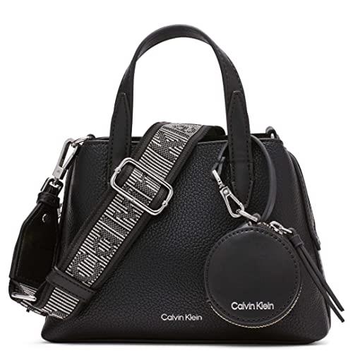 Calvin Klein Millie 2 in 1 Triple Compartment Mini Satchel Crossbody, Black/Silver, One Size