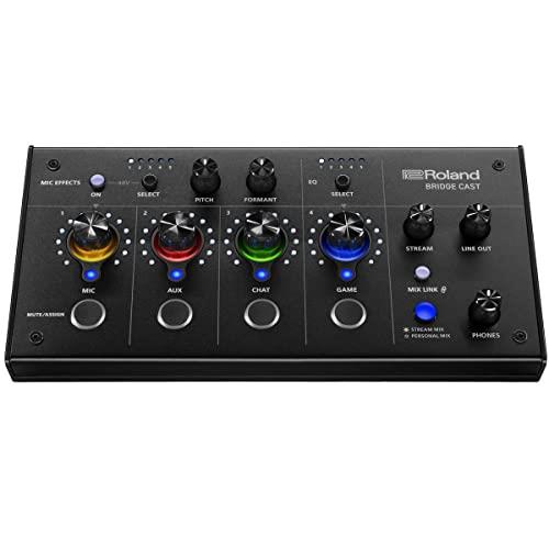 Roland BRIDGE CAST Dual Bus Gaming Mixer | Professional Audio Streaming Interface and Mixer for Online Gamers | 32-Bit Hardware DSP | USB-C Windows and Mac Connectivity | XLR Input for Microphones