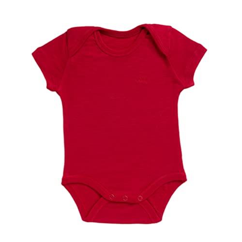Merino Baby Short Sleeve Bodysuit for 3-6 Months Babies, Red