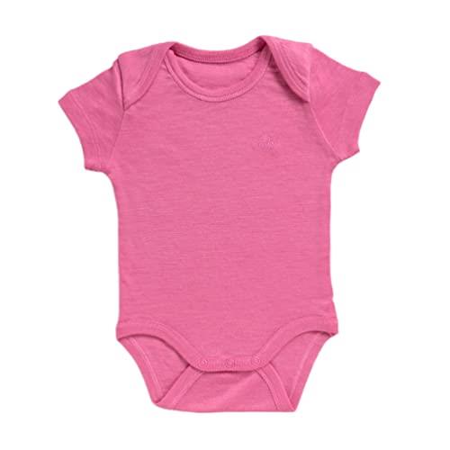 Merino Baby Short Sleeve Bodysuit for 12-18 Months Babies, Pink