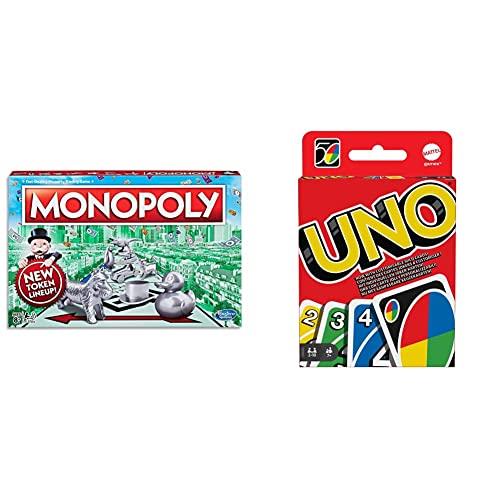 Monopoly - Classic Game - 2 to 6 Players - Family Board Games and Toys for Kids - Ages 8+ & Mattel UNO Card Game