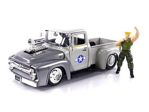 Jada Toys Street Fighter Ford F-100 1956 1:24 with Guile Figure Hollywood Rides Diecast Vehicle Toy