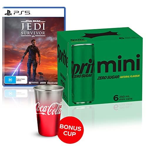 Jedi Survivor & Sprite Bundle: Star Wars Jedi: Survivor - PlayStation 5, Sprite Zero Sugar Lemonade Soft Drink Mini Can Multipack 6 x 250 mL, with limited edition BONUS Cup
