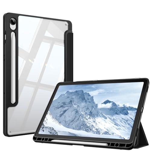 Fintie Hybrid Slim Case for Samsung Galaxy Tab S9 FE 5G 10.9 Inch/Galaxy Tab S9 11 Inch 2023 with S Pen Holder, Shockproof Cover with Clear Transparent Back Shell, Auto Wake/Sleep, Black
