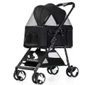 Furbulous Foldable Pet Stroller with Detachable Basket, Easy to Fold & Unfold, Pet Travel Carrier Pram 4 Wheels with Rear Brake for Small & Mdeium Dogs and Cats - Black