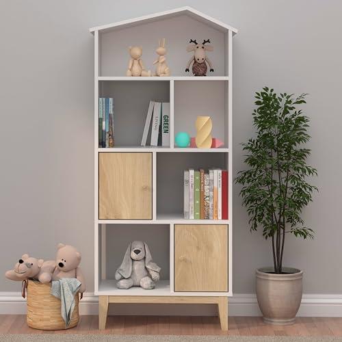 Merryluk Wooden Shelf Bookcase,Modern Open Bookshelf, Free Standing Storage Rack, Multifunctional Display Stand for Home and Office, White