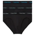 Calvin Klein Men's Cotton Stretch Hip Brief, Black with Vivid Blue/Arona/Sagebush Green Logos Waist Bands, Small (Pack of 3)