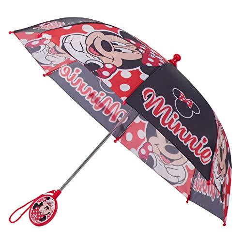 Disney Kids Umbrella, Frozen/Princess/Minnie Mouse Toddler and Little Girl Rain Wear for Ages 3-6, Red/Black, Age 3-6
