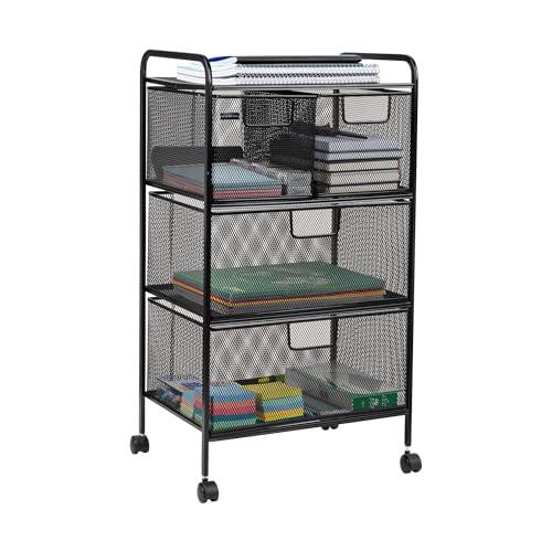 Mind Reader Network Collection, Rolling Storage Cart with 4 Removable Drawers, Omnidirectional Wheels, Desk and Bathroom Organizer, Portable, Metal Mesh, 16"L x 11"W x 29"H, Black