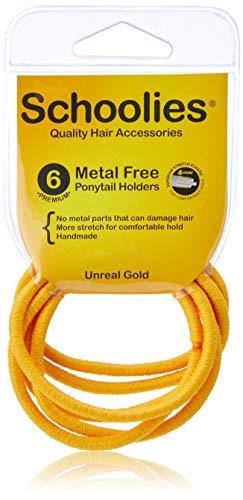 Schoolies Hair Accessories Metal Free Ponytail Holders 6 Pieces, Unreal Gold