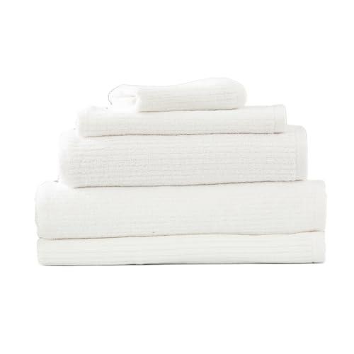5pc Renee Taylor Bath/Hand Towel Set Cobblestone 650 GSM Cotton Ribbed White
