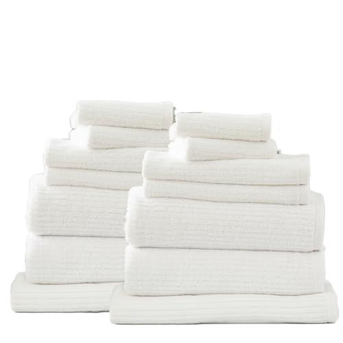 14pc Renee Taylor Cobblestone Bath/Hand Towel Set 650 GSM Cotton Ribbed White