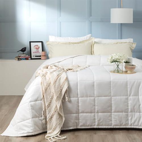 Ddecor Home Checks 500 Thread Count Cotton Jacquard Comforter Set, Queen, White