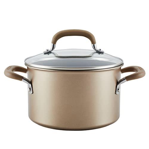 Circulon Premier Professional Hard Anodized Nonstick Saucepot with Side Handles and Lid, 4 Quart, Bronze