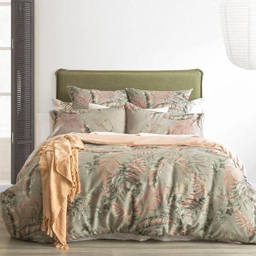 Renee Taylor 300 Thread Count Cotton Reversible Quilt Cover Set, Queen, Palm Cove Forest