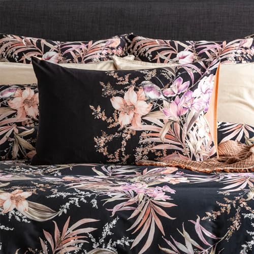 Renee Taylor 300 Thread Count Cotton Reversible European Pillowcase, 65 cm x 65 cm Size, Grevillea Onyx