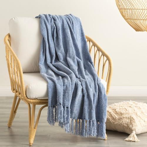 Renee Taylor Newland Polyester Chenille Throw, 130 cm x 170 cm Size, French Blue