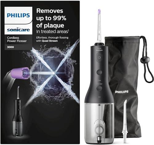 Philips Sonicare Cordless Power Flosser 3000, Oral Irrigator, 2 Flossing Modes, 3 Intensities, Quad Stream Technology for Fast and More Effective Flossing, Clean in 60 Seconds (Black), HX3826/33