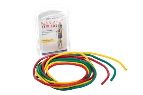 TheraBand Resistance Tubes, Professional Latex Elastic Tubing, Upper & Lower Body, Core Exercise, Physical Therapy, Lower Pilates, At-Home Workouts, & Rehab, 1.5m, Yellow, Red, & Green, Beginner Set