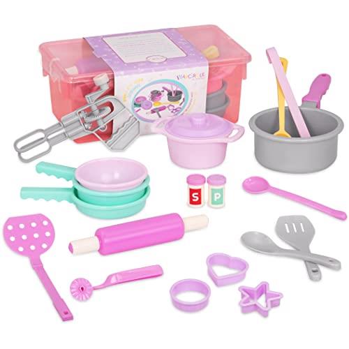 Battat Play Circle PC2225Z by – Making Dinner for Eight Home Cookware Set – Pretend Play Hand Mixer, Pots, Pans, and Cooking Accessories – Toy Kitchen Kit