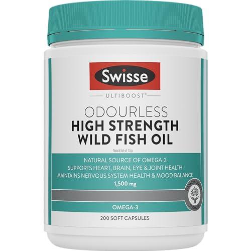 Swisse Ultiboost Odourless High Strength Wild Fish Oil | Source of Omega-3 | 200 Capsules