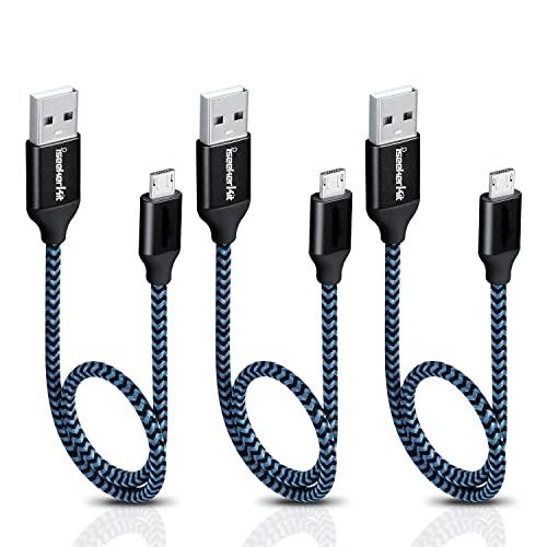 iSeekerKit Short Micro USB Cable 1Ft Nylon Braided Fast USB Charging Cord Compatible for for External Battery Charger, Samsung, HTC, LG, Android and More [3 Pack]