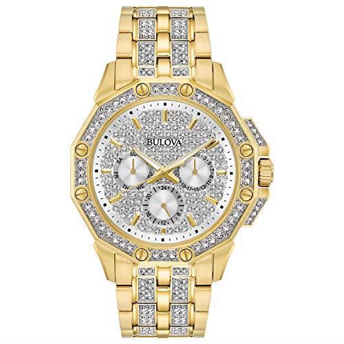 Bulova Men's Crystal Octava Chronograph Quartz Watch, Pave Crystal Dial, Gold Tone, One Size, Crystal Quartz Gold-Tone Stainless Steel Two-Tone Stainless Steel Bracelet Crystal