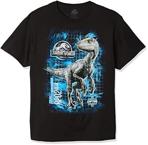 Jurassic World Boys 2 Blue Raptor Grid Short Sleeve T-Shirt, Black, Small